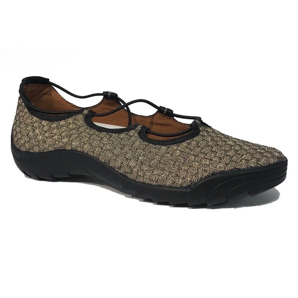 Bernie Mev Rigged Connect Bronze Metallic Woven Memory Foam Shoes Womens 35 NEW